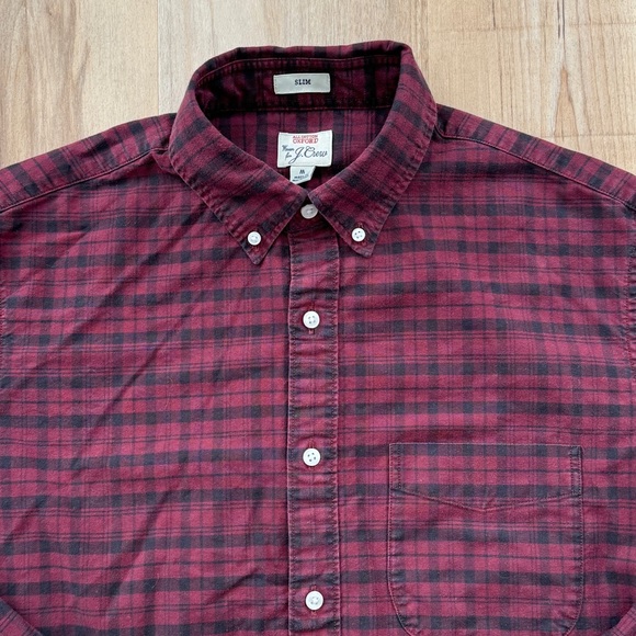 J Crew Plaid Oxford Button Up Red Black (Burgundy) Mens Medium - Picture 7 of 12